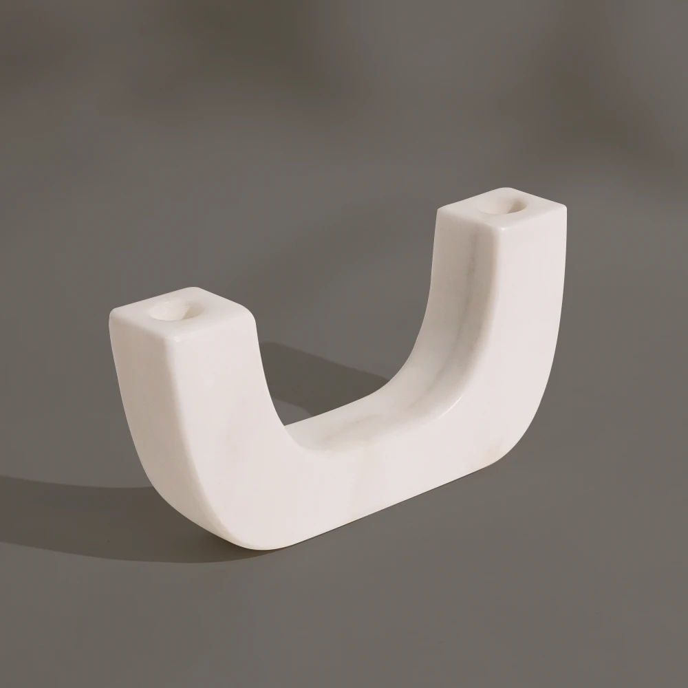 Natural White Marble U Shape Candle Holder