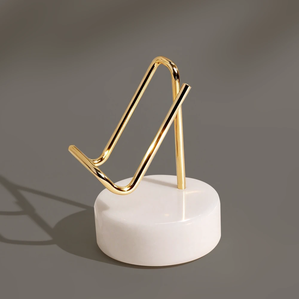 Gold Wire Phone Holder with Natural White Marble Stand