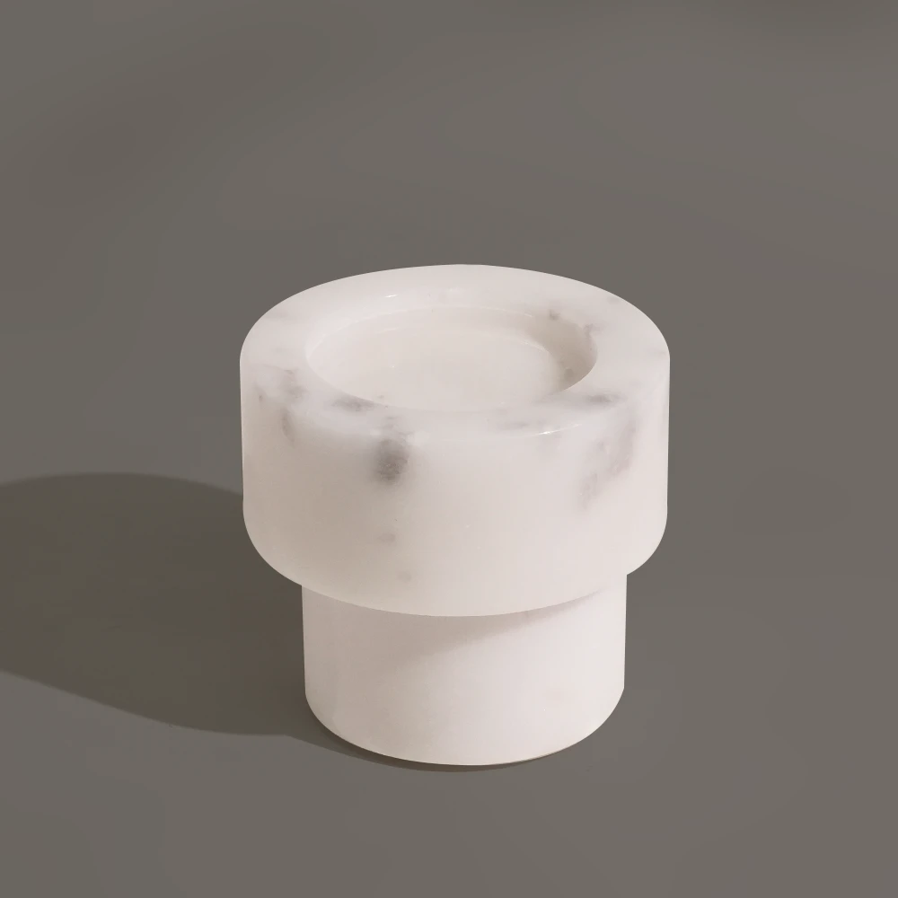 Natural Light Grey Marble Pillar Candle Holder