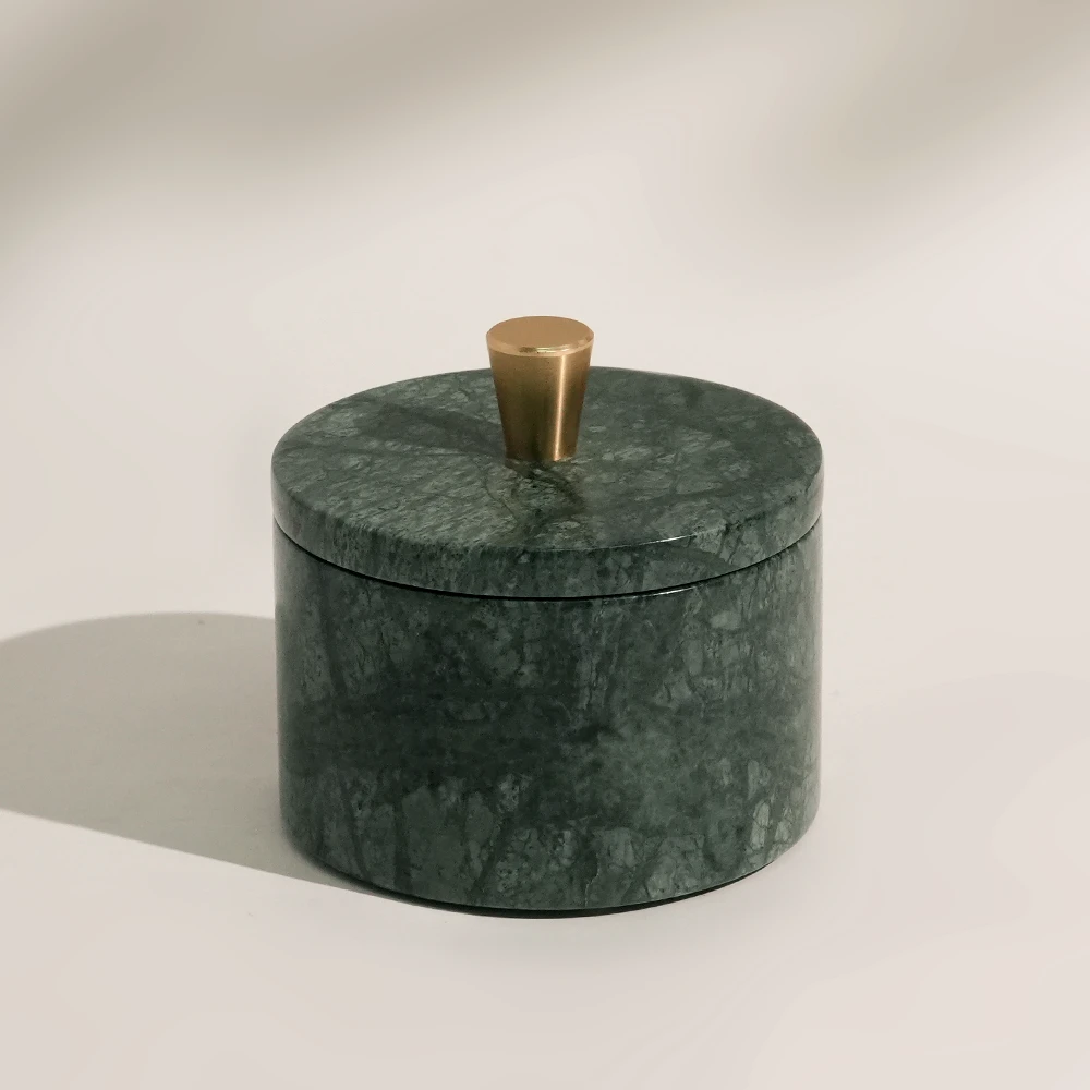 Natural Green Marble Storage Jar with Plastic Gold Handle