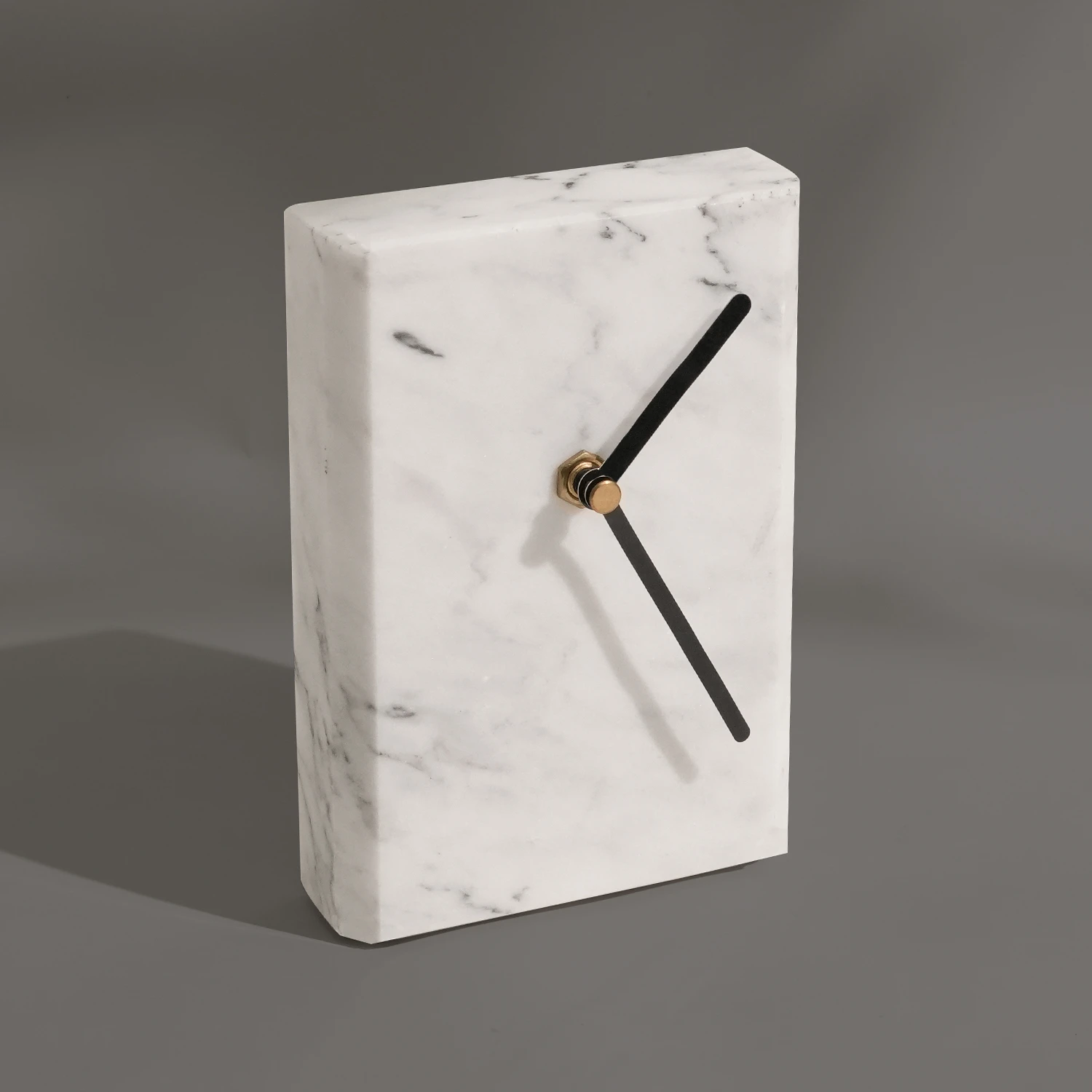 Natural White Grey Marble with Black Aluminum Alloy Hour Marks without Battery